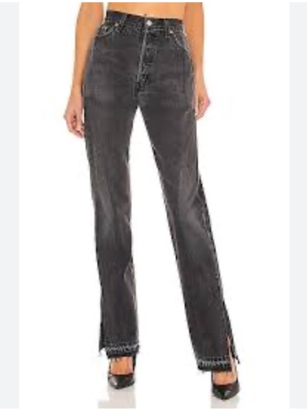 NWT size 25 EB Denim Unraveled jeans black split hem
